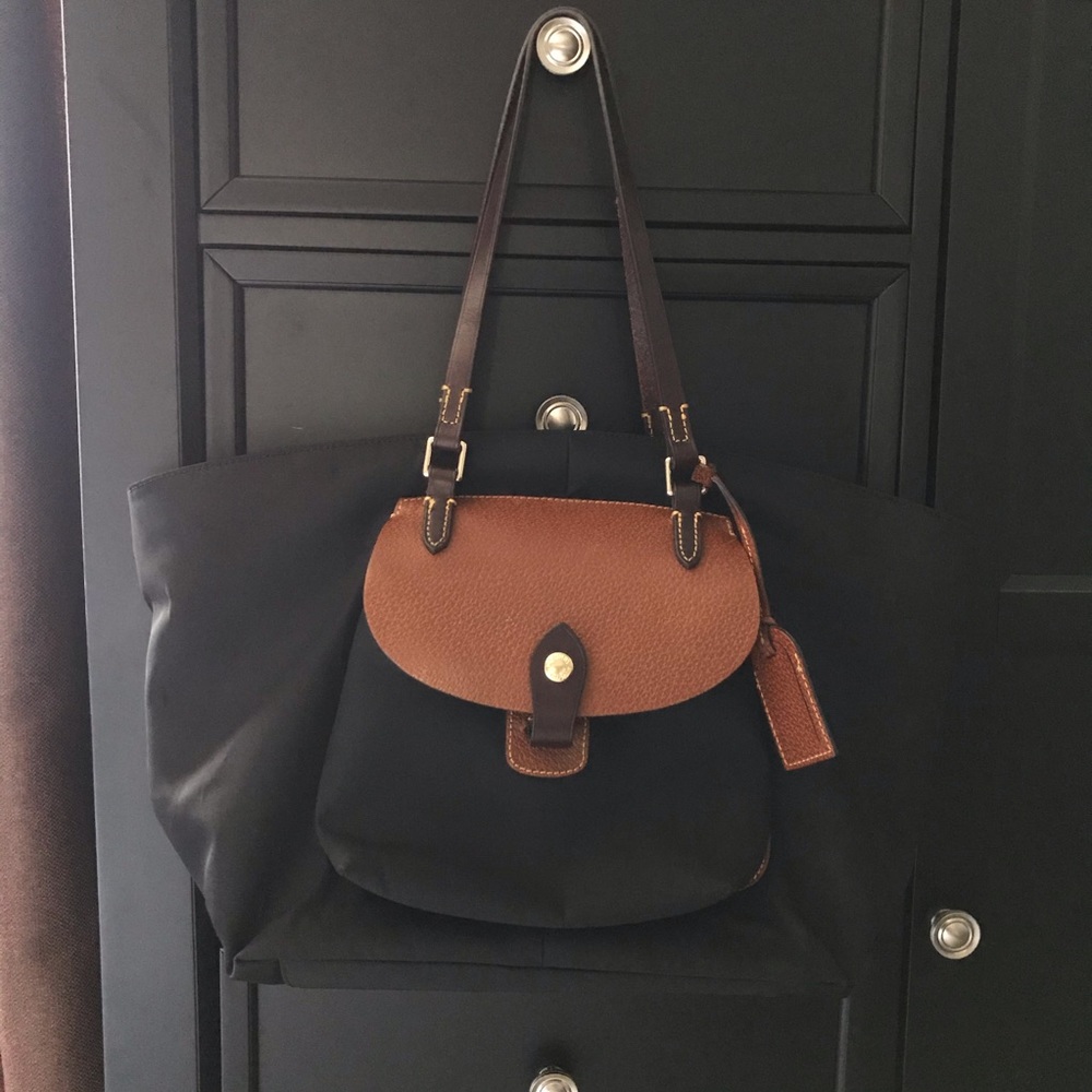Nylon and leather tote